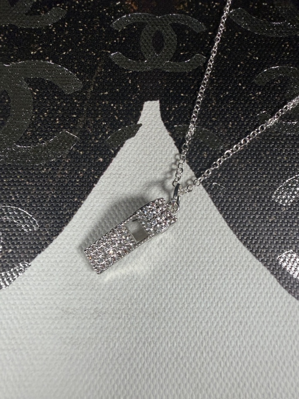 Super Unique Upcycled CC Whistle Rhinestone Charm on 18” 925 Chain - Picture 4 of 7